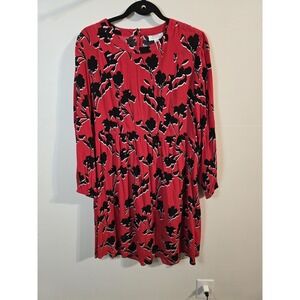 Seraphine Red Black Floral Long Sleeve Knee Length Bump Nursing Dress Womens 6
